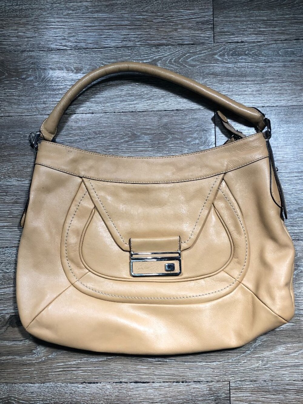 Calvin Klein Handbag Purse Glazed Leather Desert Buckle Closure Inner Pockets